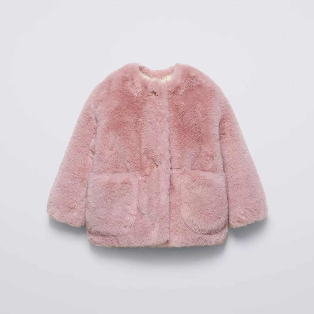 ZARA Cozy Pink Faux Fur Kids Jacket